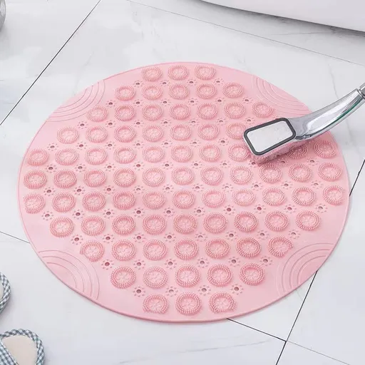 [Anti-slip Bath Mat] Anti-slip Round Bath Mat | Massage Foot Pad Toilet Bath Mat 55cm/21.65in Pink