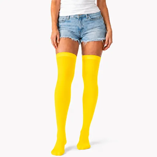 Over Knee Stay Up Stockings Hosiery Party Costume Socks - Plain Yellow