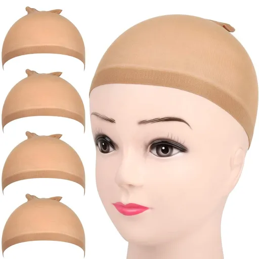 4 pieces Light Brown Stocking Wig Caps Stretchy Nylon Wig Caps or Women