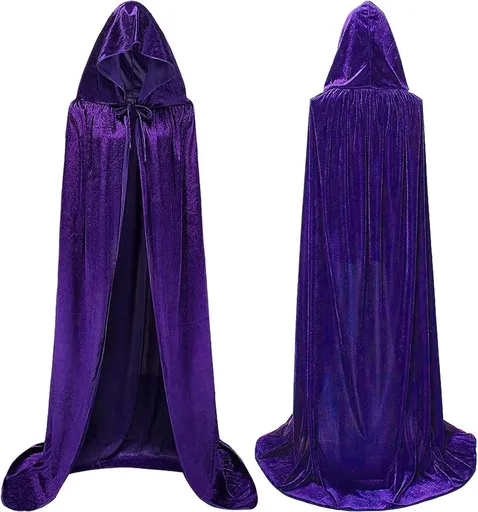 Luxury Purple Hooded Coat - 170cm / XXL - Carnival Halloween Costume - Purple Velour Coat - Hat - Adults - Dress Up - Costume Cape - Gothic - Fantasy - Halloween Suit - Carnival Clothing - Women and Men
