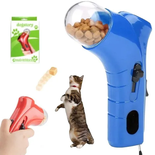 Cat Treat Launcher Gun, Cat and Dog Food Shooter Gun, Handheld Interactive Pet Snack Catapult, Fun Cat Ball Dispenser Gun Toy, Kitten Puppy Exercise Training Feeder for Park Walk Home(Red)