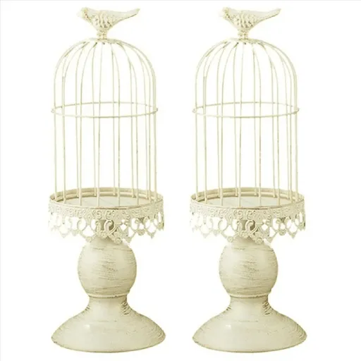 2X Vintage Bird Cage Candle Holder Wedding Table Decoration Props Wedding Decoration Metal Iron Candle Holder,White,S