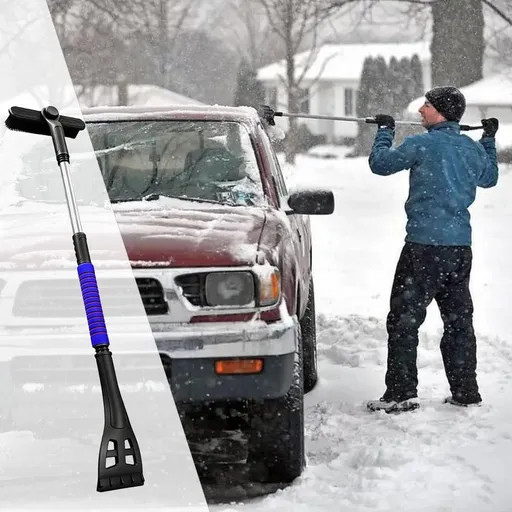 3 in 1 Snow Brush with Ice Scraper for Car Windshield Extendable, Scraper with Foam Grip, Snow Removal with Squeegee Heavy Duty, 180° Rotating Head Car Window Cleaner for Winter