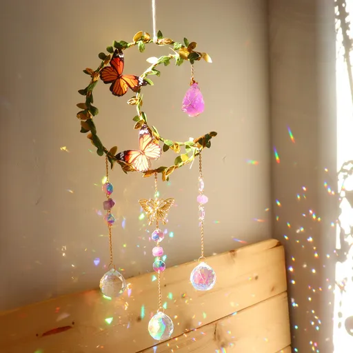 Suncatcher Amethyst Moon Crystal Sun Catcher 14 Inch Gold Plated