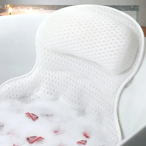 6 Suction Cups Bathtub Cushion with Ergonomic Neck and Back Support 4D Air Mesh, White
