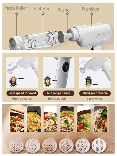 Handheld Portable Noodle Maker, Pasta Gun,Handheld Electric Pasta Maker Cordless Pasta Machine 6 in 1- White