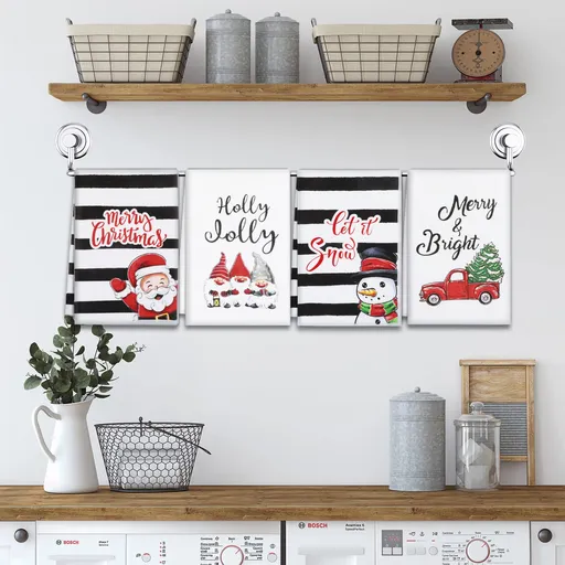 Christmas Kitchen Towels Set of 4, 18x26 inch Merry Christmas for Home Drying Dishcloth (Christmas)