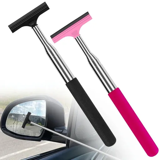 2 pack Car Rearview Mirror Wiper, Retractable Auto Glass Squeegee, Water Cleaner with Telescopic Long Rod, Portable Cleaning Tool for All Vehicles, Universal Automotive Accessories