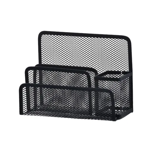 Metal Mesh Shelf Organizer (Vertical Desktop Rack, File Holder), 3-Tier Letter Holder Organizes Mail Visibly, Bookshelf Desk File Storage Rack Vertical Metal Mesh Desktop Storage