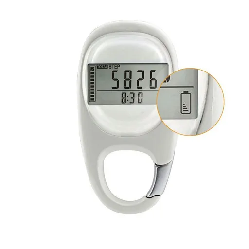 3D Digital Pedometer with Clip, Walking Step Counter for Men Women Kids, Track Steps and Miles/Km Calories Burned (White)