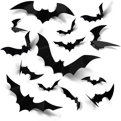 3D Realistic Scary Bats Wall Stickers 12Pcs Halloween PVC Black Bat Decorative Vampire Decals Home Kitchen Shop Wall Door Window