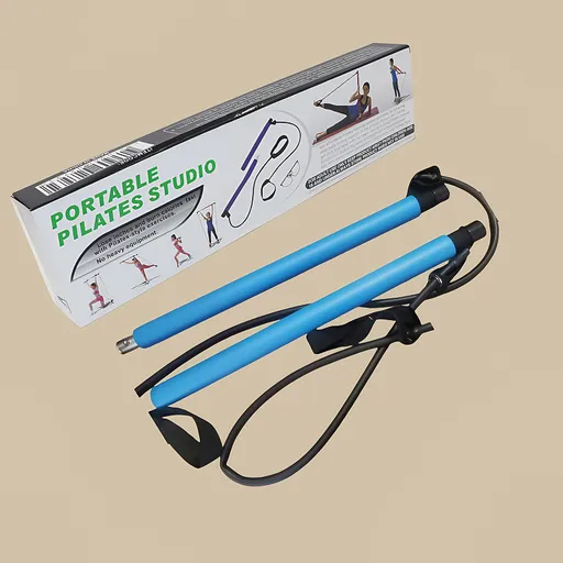 Blue Portable Pilates Bar Kit with Resistance Bands Detachable Toning Stick for Home Gym Yoga & Stretching - Durable Metal Core