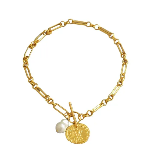Chain Vintage OT Clasp Necklace Elegant Jewelry for Women Fashion Necklace - Gold-Pearl-Chain