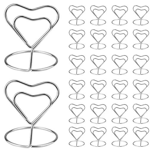 26pcs Card Holder Stand - Metallic Table Number Holders, Mini Card Holder Table Picture Stands for Menu Memo Clip, Wedding (Silver)