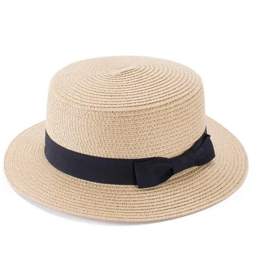 Straw Boater Hat Foldable Packable Beach Hat for Summer Tea Party Sun Hats for Women Bowknot Wide Brim Cap