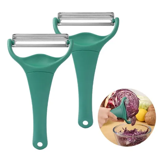 2-Piece Set - Dual Blade Vegetable Peeler & Cabbage Shredder, 2-in-1 Stainless Steel Julienne Slicer for Cabbage, Carrot, Potato, and Fruit Salad Preparat