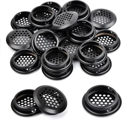 20 pieces - ventilation grilles - 35 mm - stainless steel ventilation openings - stainless steel ventilation grilles - round ventilation grilles - stainless steel ventilation grille hole - for kitchen cabinet and wardrobe furniture - black