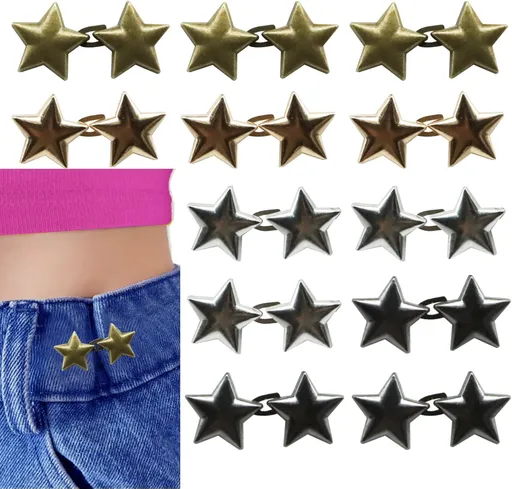 Pentagram Pant Waist Tightener,12 Set Jeans Clips to Tighten Waist Adjustable Buttons for Loose Jeans Pants Easy Instant and Removable No Sewing Waist Tightener for Women Men