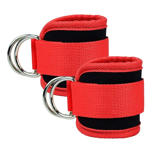 Adjustable Polyester Ankle Straps for Cable Machine Kickbacks (2 Pack) Red