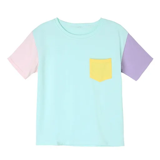 House Of Dasein Pastel Patchwork Tee Shirt Ddlg Clothing - Green - Xxl