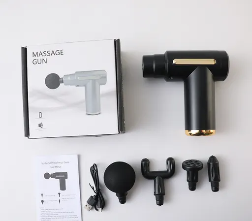 Mini Massage Gun Deep Tissue Percussion Muscle Massager Portable Handheld Quiet 6 Speeds 4 Heads Type-C Charging Electric Body Relaxer Tool Black