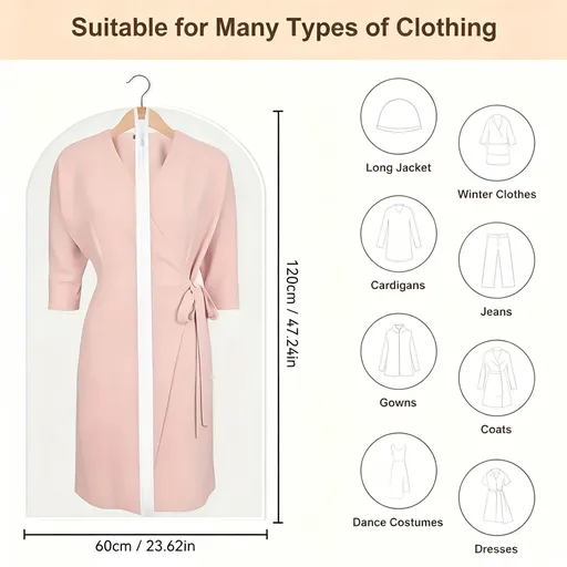 White Trim | Single Piece | 60x120cm | Washable Thickened Coat Dust Protector, Fresh Clear Hanging Garment Cover for Women’s Overcoats, Holiday Ladies’ Overcoat Dust Cover