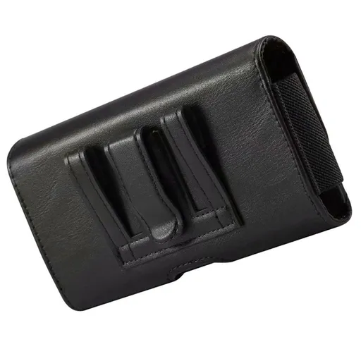 Black PU Mobile Phone Pouch with Belt Clip Card Storage 1PCS