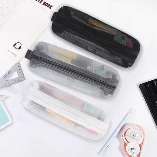 Mesh Pen Bag, 3 Pack Zipper Mesh Pouch, Multifunctional Clear Pencil Case Organizer Stationery Storage Bag for Office Supplies