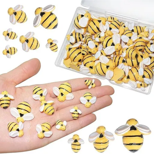 Miniature Bee Decorations | 40 Pcs Small Plastic Resin Bees for Themed Birthday Party Decor, Table Centerpieces, Baby Showers, Wreaths & Crafts | 3 Sizes with Storage Box