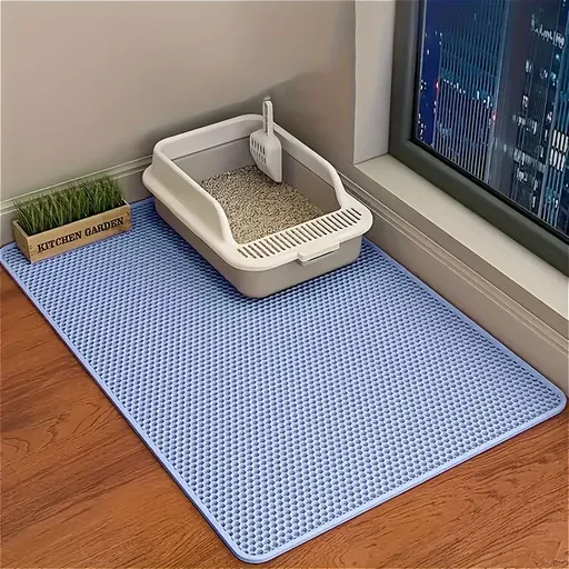 Double-Layer Honeycomb Cat Litter Mat – Waterproof, Slip-Resistant, Leak-Proof, and Easy-Clean Pet Mat for Litter Box Area, Odor-Free and Durable with 6 Vibrant Colors Available (XL, Blue)