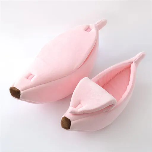 Pink Cozy Banana Peel Pet Bed - Plush & Warm Cave House for Cats & Small Dogs (Medium)