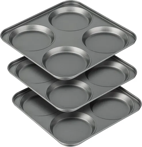 Muin Top Pan, 4-Cup Hamburger Bun Pan, Large Whoopie Pies Pan, Non-Stick Bakeware or Eggs, Cornbread, Small Cake Layers and Drop Cookies, Set o 3