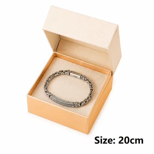 20cm Vintage-Style Men's Chain Bracelet - Silver-plated copper bracelet with Geometric Pattern Bar and Secure Clasp - Trendy Statement Jewelry for Daily Wear, Gifts & Special Occasions