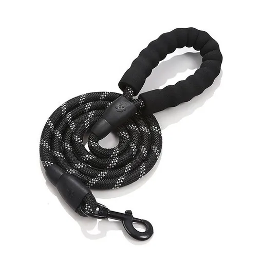 Reflective Dog Leash for Small, Medium, and Large Breeds – Durable Nylon Rope Leash with Soft EVA Foam Handle, Secure Metal Hook, and 360° Night Visibility for Safe Daily Walks, Available in Multiple Vibrant Colors and Lengths (Black, 1.2m×1.2cm（4ft×