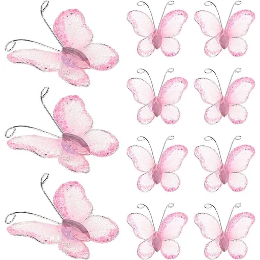 100Pcs Glitter Pink Mesh Butterflies Decorative DIY Wedding Accents