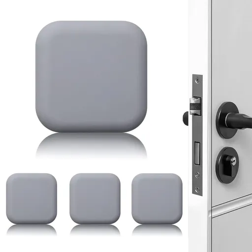 4Pack Door Stoppers Wall Protector Buffer Guard Doorknob Door Handle Bumper Self Adhesive Silencer Soft Rubber Crash Pad for Home Office - Gray square - Size 4 Pack