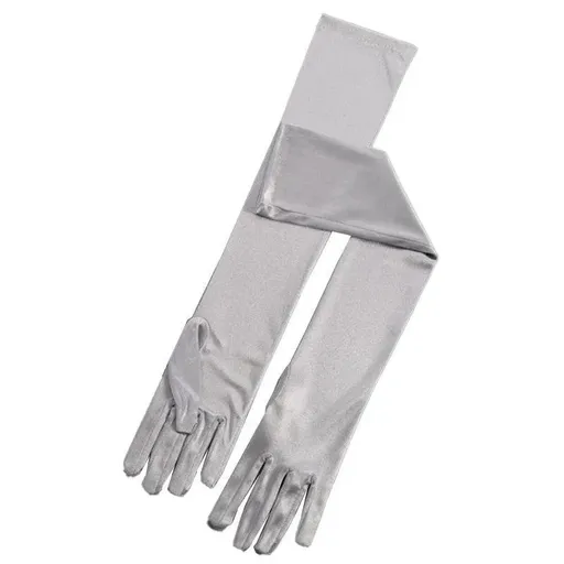 Elegant Long Satin Opera Gloves for Prom Party Wedding Costume or Formal Dress - Silver