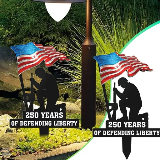 Metal Garden Stake, 250 Years of Defending Patriotic Yard Sign, Durable Outdoor Garden Decor Stake