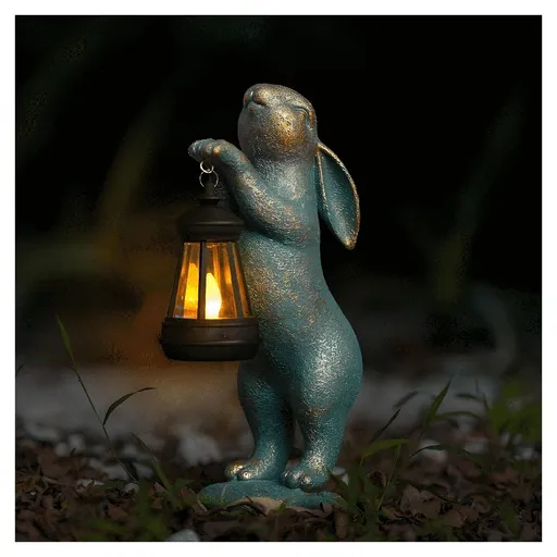 Rabbit Garden Statues Solar Garden Decor with LED Light,Cute Bunny Outdoor Statues Garden Decor for Outside, Solar Bunny Statue Waterproof Resin Garden Statues for Yard Lawn Patio Walkway