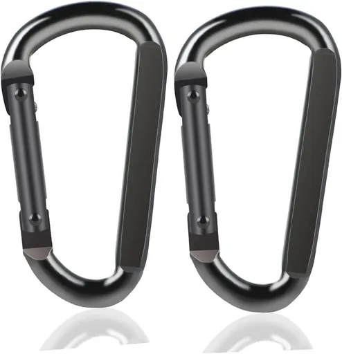 2 Pack Aluminum Black D-Shaped Carabiner 8cm - Camping Outdoor Keychain Clip for Backpack Keys