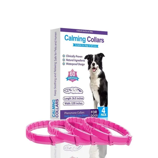 4 Pack Pink Dog Calming Collar 62cm | Christmas Warm Gift | Anxiety Relief Comforting Calm Collar