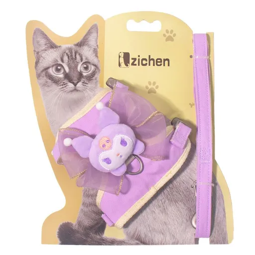 Pet Traction Strap Polyester Cat Dog Purple (Culomi Bow) M size cotton nylon mesh cloth cat pull chest
