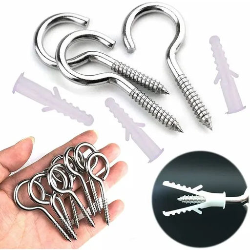 10 pcs Eyebolts, Eye Screws, Stainless Steel Screw Hooks, With 10 pcs Dowels Kit, 5 65Mm, For Chandeliers, Crafts