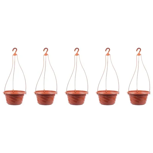 5-Pack Red Plastic Hanging Flower Pots with Hooks, Plant Hangers for Home, Balcony, Garden Decor