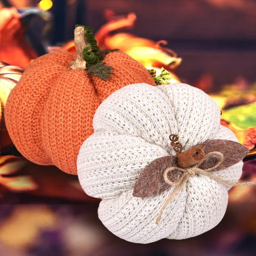 Handmade Knitted Fabric Pumpkin Ornament, Fall Harvest Decorative Pumpkin, Stuffed Polyester Artificial Pumpkin for Thanksgiving Halloween Autumn Home Table Centerpiece（Orange）()
