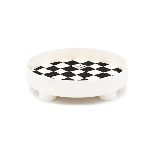 Round Storage Organizer Tray Checkerboard Design Plate Container Tray for Fruit Perfume Jewelry White, Large