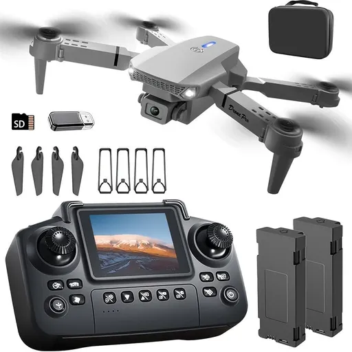 S2 MAX drone, dual-camera drone, upgraded remote control, ESC camera, long-lasting battery, 360° intelligent infrared flight, flying toy, drone gift, beginner drone, FPV drone - Gray - Size Three batteries