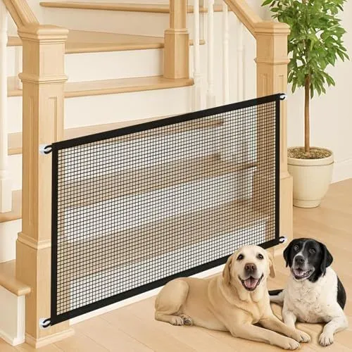70.9"W x 28.3"H Pet Gate Mesh – No-Drill Easy Install, Good Helper,Portable Folding Dog Safety Fence for Stairs & Doorways with 6 Adhesive Hooks - Black