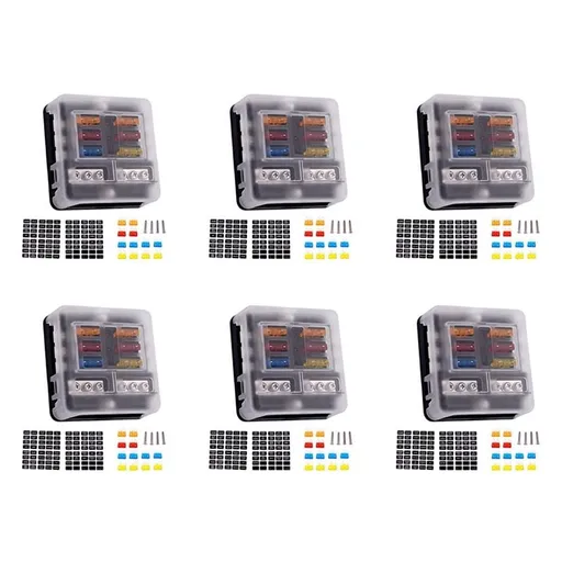6X 6-Way Waterproof Fuse Block,with LED Indicator 12 Circuits with Negative Marine Fuse Box for DC 12/24V Car RV Truck