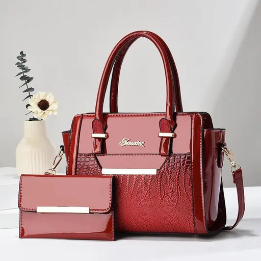 Red Women's Handbag Set - Large Capacity 2 Piece Shoulder Bag with Matching Wallet